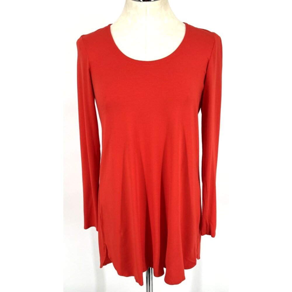 Eileen Fisher Tunic Top Dress Sz XS Red Viscose Long Sleeve Side Slits